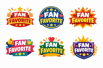 Fan favorite labels set containing popular badge with thumbs up and stars, best choice emblem, most loved icons
