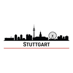 Obraz premium Silhouette of stuttgart germany s skyline with text and a red line