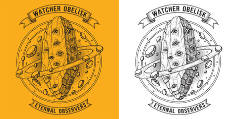 Watcher Obelisk Eternal Observers Surreal Eye Monolith Illustration © Hamdani