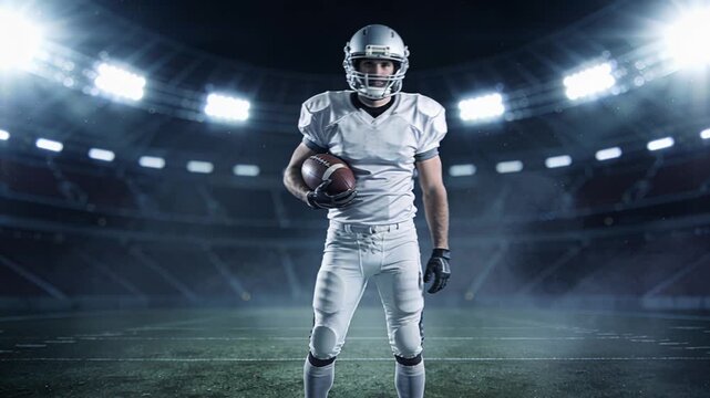 Nighttime stadium scene with athlete spotlight and dramatic ambiance