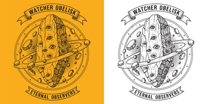 Watcher Obelisk Eternal Observers Surreal Eye Monolith Illustration