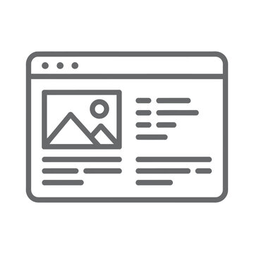 Vector of a web browser window displaying an image placeholder and text areas on a screen