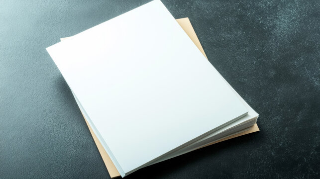 Stack of blank white paper on a brown envelope, providing copy space for professional designs, reports, or business documents