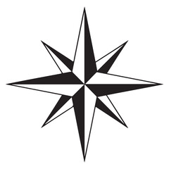 Fototapeta premium A traditional eight pointed nautical star design rendered in stark black and white silhouette