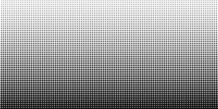 Dotted halftone gradient texture. Vanishing polka dot background. Repeating dots gradation pattern background. Black fading comic pop art overlay backdrop. Raster effect wallpaper. Vector halftone