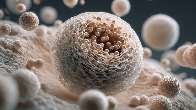3D Render of Budding Yeast Cells in High Fidelity Visualization