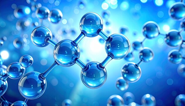 Blue molecular structure illustration, abstract science background