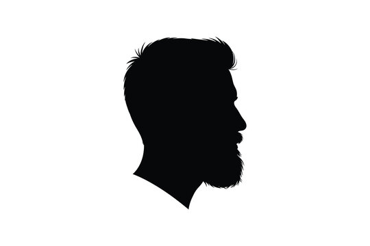 Silhouette of a bearded man profile with short hair and stylish cut isolated illustration