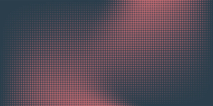 Vector Chequered Halftone Pattern Smooth Curved Border Red Blue Abstract Background. Checkered Rounded Square Dots Blur Texture Pop Art Design. Half Tone Contrast Graphic Minimalist Art Wide Wallpaper