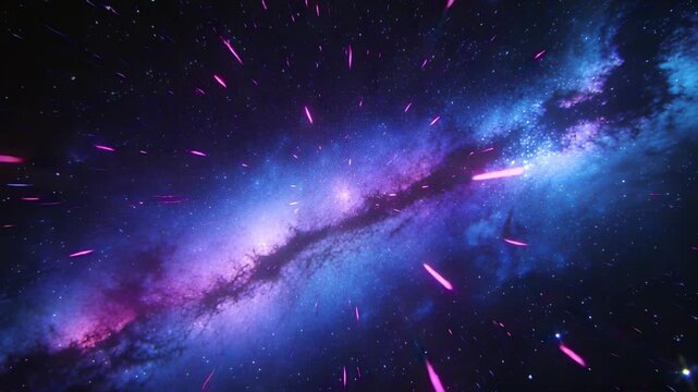 Zooming camera revealing translucent torso pulsing glowing node column and energy lines in galaxy