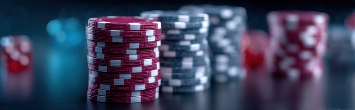 Casino chips stacked with dice in a dark, atmospheric setting for gaming and entertainment concepts