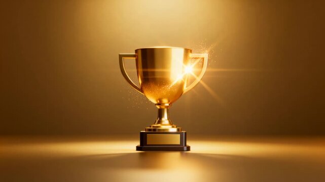 Lighting shifting, shining trophy with twin handles reflecting emitting flares showing metal finish