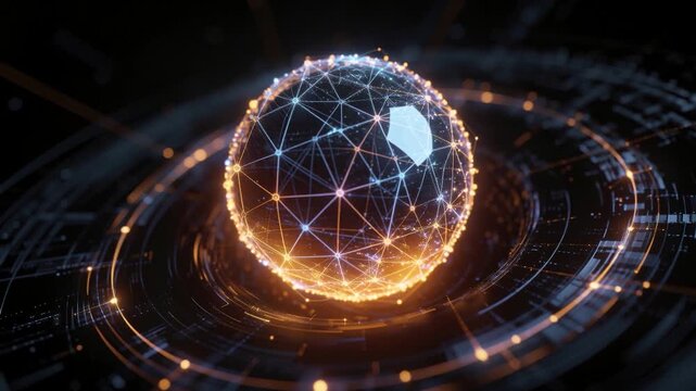 Powering up sphere brightening nodal mesh and emitting fiery rim particles at lab platform
