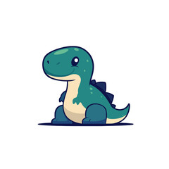 Cute cartoon dinosaur sitting, friendly green TRex character, playful prehistoric creature, adorable baby dinosaur illustration, concept of childhood, fantasy, and imagination © Fernando