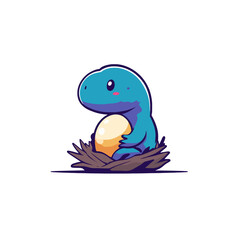 Fototapeta premium Cute baby dinosaur hatching egg in nest, adorable cartoon reptile protecting its future, concept of new life, childhood, and prehistoric beginnings