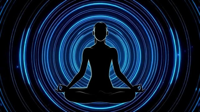 IMAX Style 4K Cinematic Human Silhouette in Meditation against Dark Infinite Void