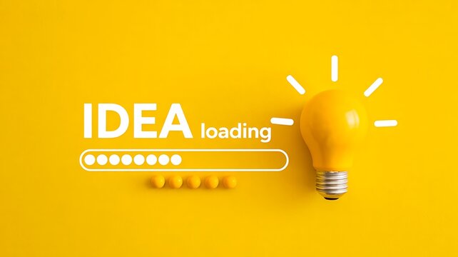 Creative idea concept with light bulb and loading progress bar on yellow background for innovation and startup