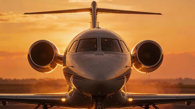 Symmetrical engines polished as jet taxis during early morning