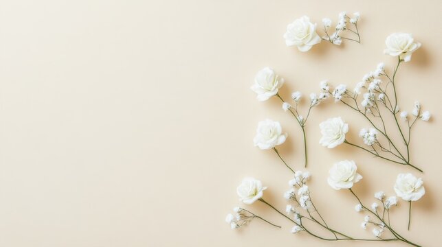 White flowers grace elegant beige background delicate white flowers arranged against calm beige backdrop