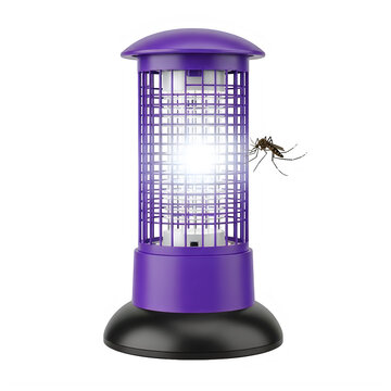 A purple bug zapper with a fly near it isolated on transparent background