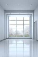 Fototapeta premium Minimalist Interior: Empty Room with Large Window and Natural Light, Ideal for Architectural Visualization