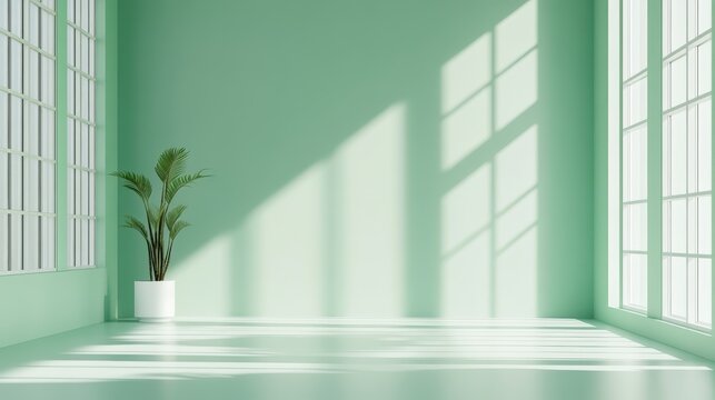 Green room features plant in elegant white vase white vase containing plant adorns minimalist green interior