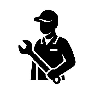Logotipo con dibujo sencillo con la silueta de un fontanero con una llave inglesa en la mano 