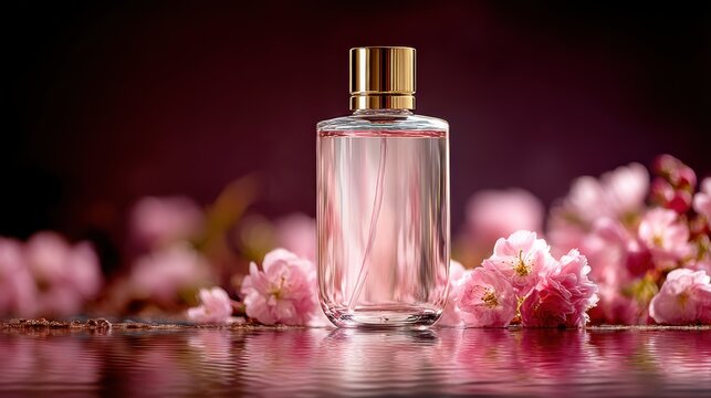 Elegant perfume bottle with delicate floral accents and soft lighting for a sophisticated product presentation