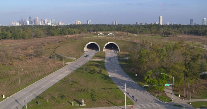 Aerial View of Memorial City Houston Car Tunnels and Green Space