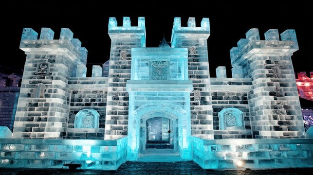 Majestic ice palace castle with intricate details and towers