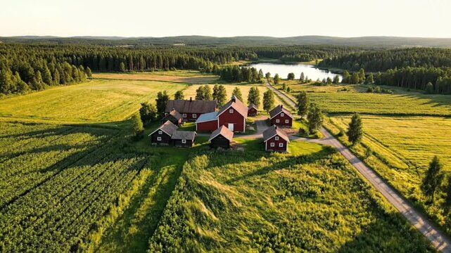 Aerial view of scenic farm landscape in nature this video was created by ai generative ai artificial intelligence