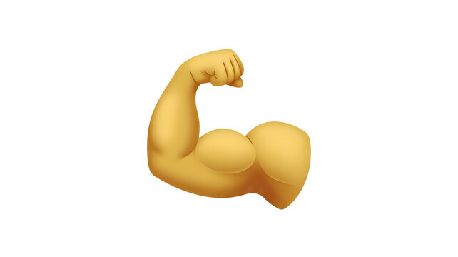 Flexed bicep emoji isolated on transparent background symbolizing strength and power
