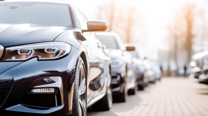 Fototapeta premium Luxury Automobiles in a Row: Dealership Inventory, Car Sales, and Automotive Industry Stock Photography