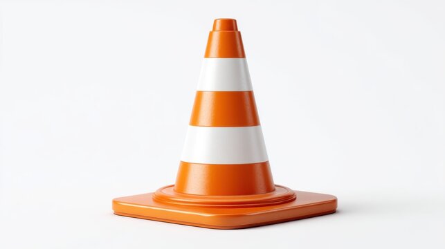 Orange and White Striped Traffic Cone Isolated on White Background Safety Equipment Alert