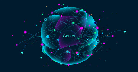 Illustration of abstract stream. Artificial intelligence. Big data, technology, AI, data transfer, data flow, large language model, generative AI, LLM, NLP. NLG  © Krot_Studio