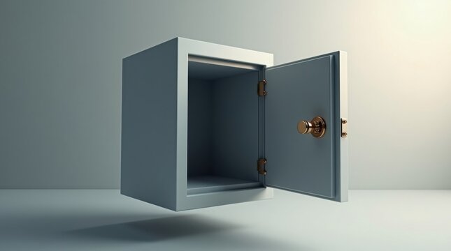 La puerta de la caja de seguridad, con acabado met&aacute;lico y cerradura de combinaci&oacute;n, est&aacute; ligeramente abierta, como si flotara en el aire