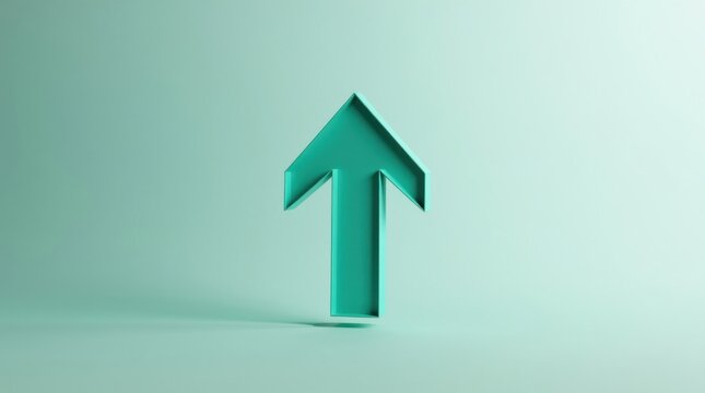 S&iacute;mbolo de flecha hacia arriba, objeto s&oacute;lido con l&iacute;neas limpias y bordes suaves flotando en el aire