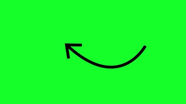 Clean black arrow directional animation on green screen in ultra HD 4K quality, useful for guiding attention, callout pointers and presentation videos