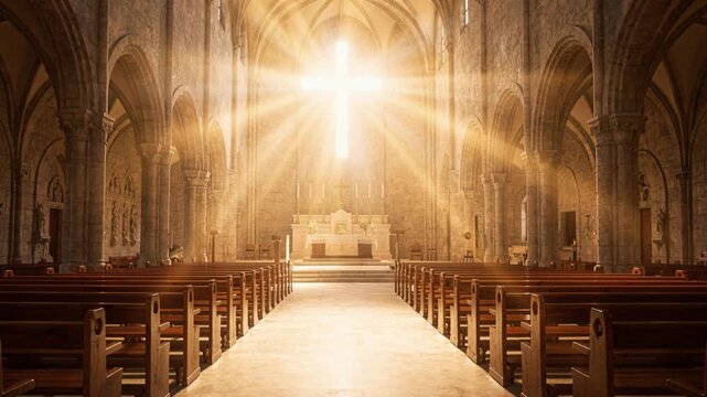 Ornate worship space featuring sunburst lighting and intricate details