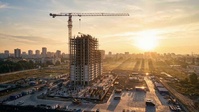 Excavation and assembly of highrise structure during sunrise