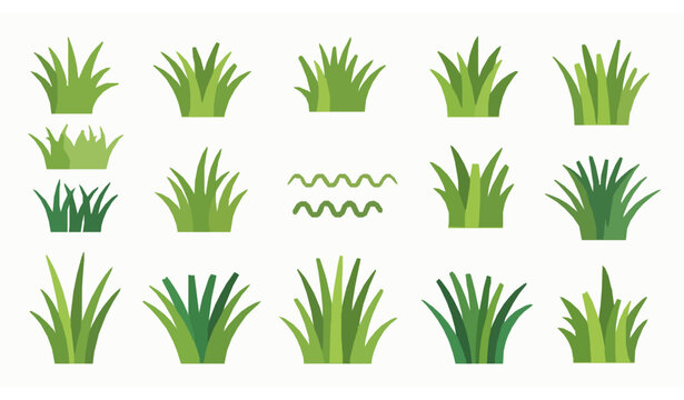 Flat style grass vector set with isolated blades tufts and clumps for landscape and nature illustration