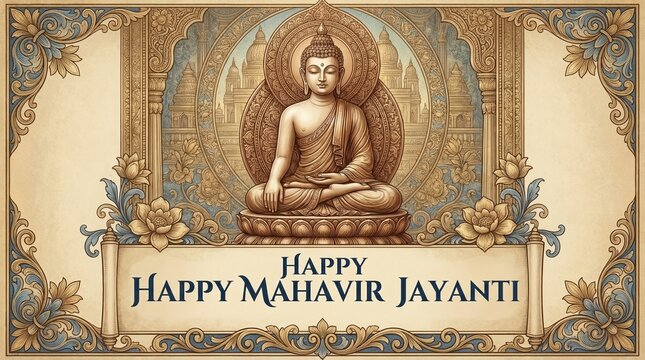 Lord Mahavira meditating statue Mahavir Jayanti Jain spiritual enlightenment concept isolated on white background