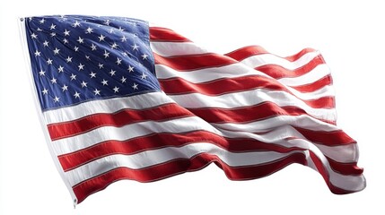 Fototapeta premium Waving flag symbol of national pride, patriotism, freedom, and democracy on a clean, bright, white backdrop