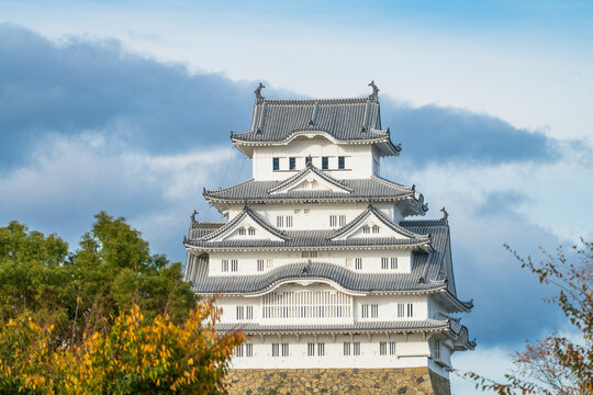 Himeji castle on suny day in autumn season. Himeji city. Japan