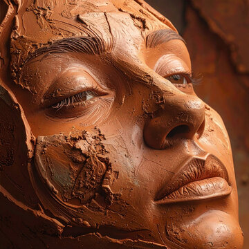 An ancient stone carving of a serene woman face captures the intricate detail and timeless peace of traditional Asian art in a close-up sculpture