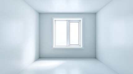 Fototapeta premium Empty White Room with Window, Interior Space, Modern Minimalist Design for Backgrounds and Mockups