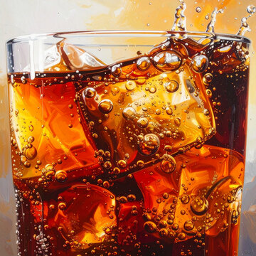 A festive Christmas celebration features a decorated glass of whiskey and cola with ice glowing under gold holiday lights