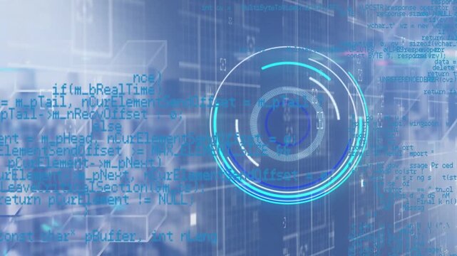 Animation of scope scanning and data processing over empty office