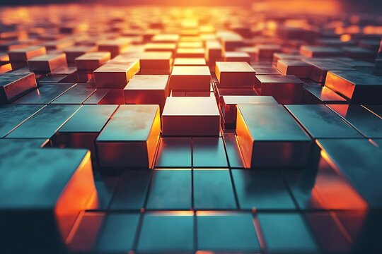 Digital Cube Grid: A mesmerizing display of a digital cube grid, exuding an aura of high technology and modern innovation with each meticulously arranged cube.