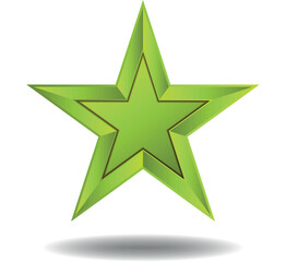 Fototapeta premium A bright green star icon with a drop shadow on a white background